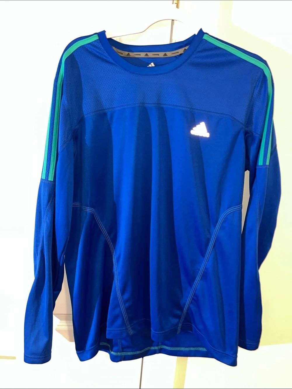 Adidas Climalite 3 stripe Long sleeve Blue Tennis Work out running shirt L